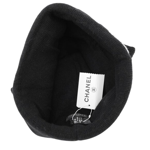 CHANEL Logo knit hat Wool 70%/Cashmere30% Black/Gray - Picture 3 of 10